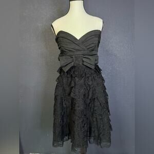 Betsey Johnson Evening Black Strapless Dress with Bow & Lace | Size 10